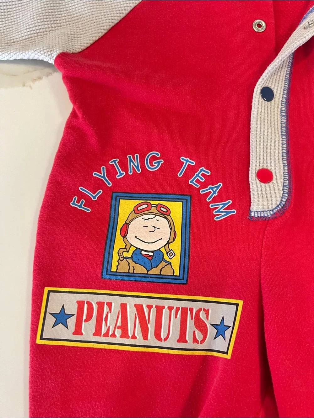 Vintage 80's/90's Peanuts Snoopy Flying Team Baby Romper 6-9M Red Flying Ace